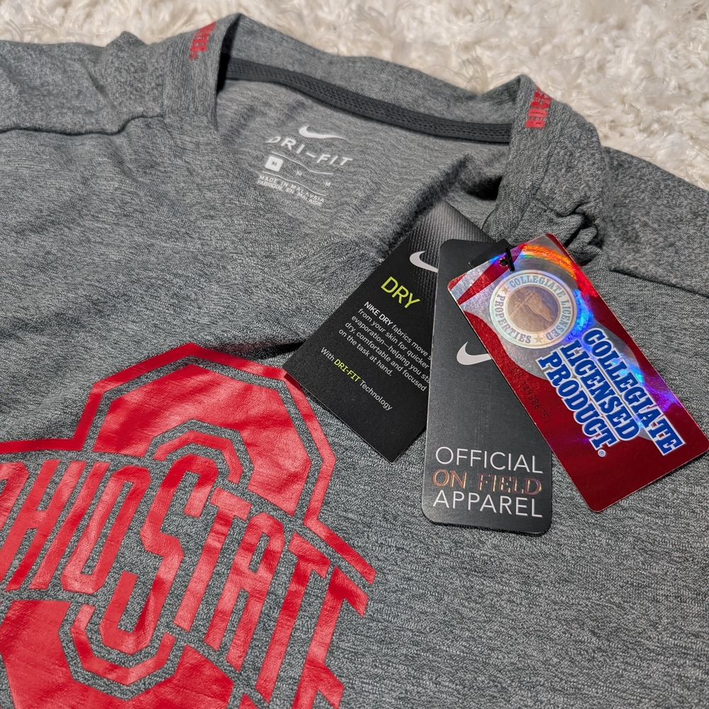 Nike Dri-FIT Gray Long Sleeve T-Shirt with Ohio State Logo NWT